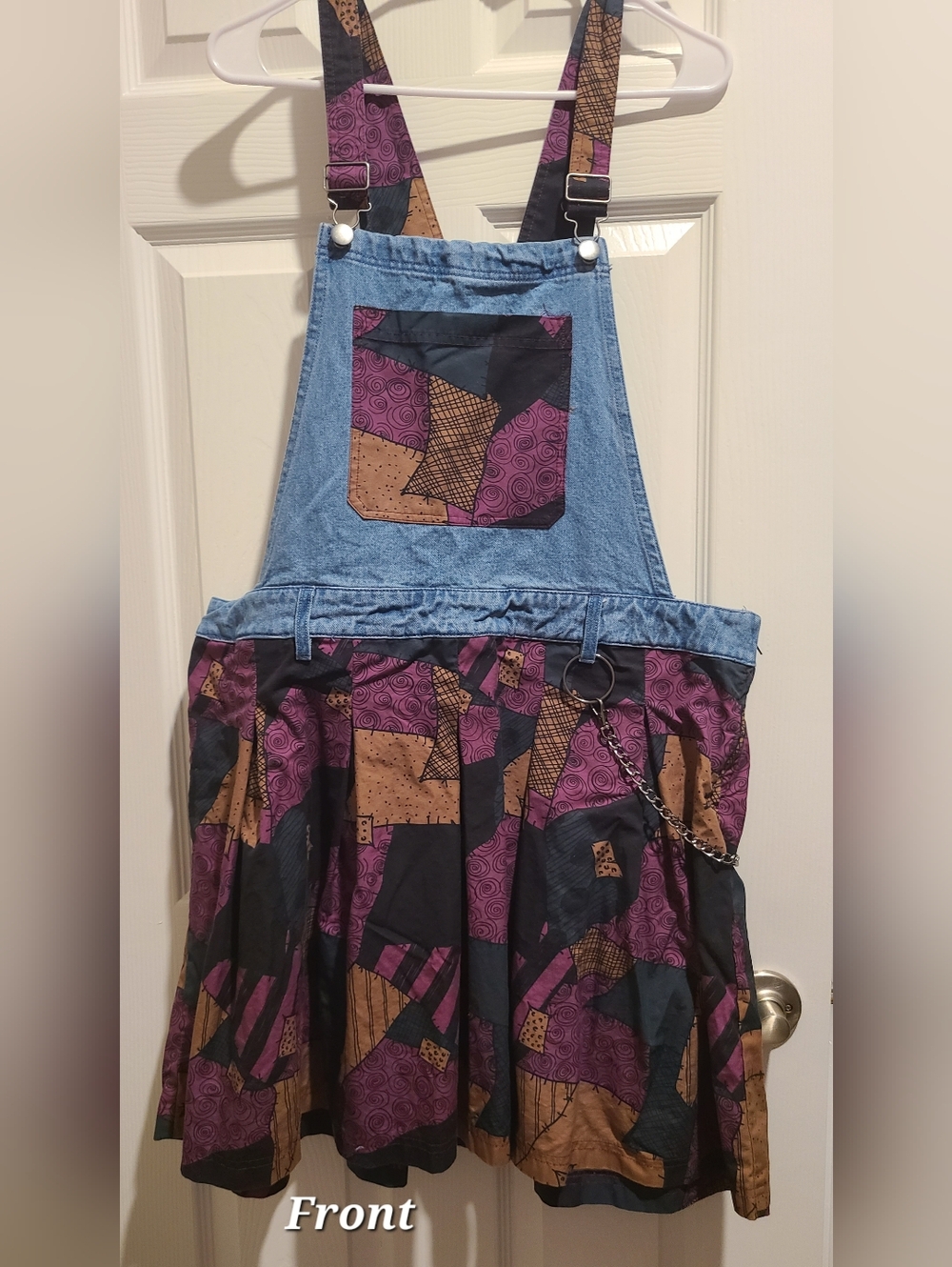 Disney Nightmare Before Christmas Sally Patchwork Print Skirt Overalls, 2 Plus